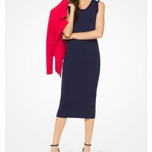 Michael Kors Ruffled Stretch Navy Bodycon Dress